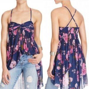 Free People Floral Blue and Pink Blouse